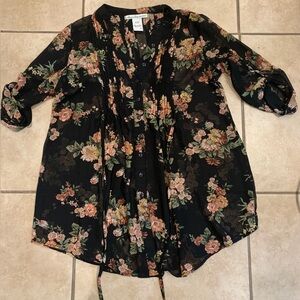 American Rag See Through Black Floral Blouse. Size: Small